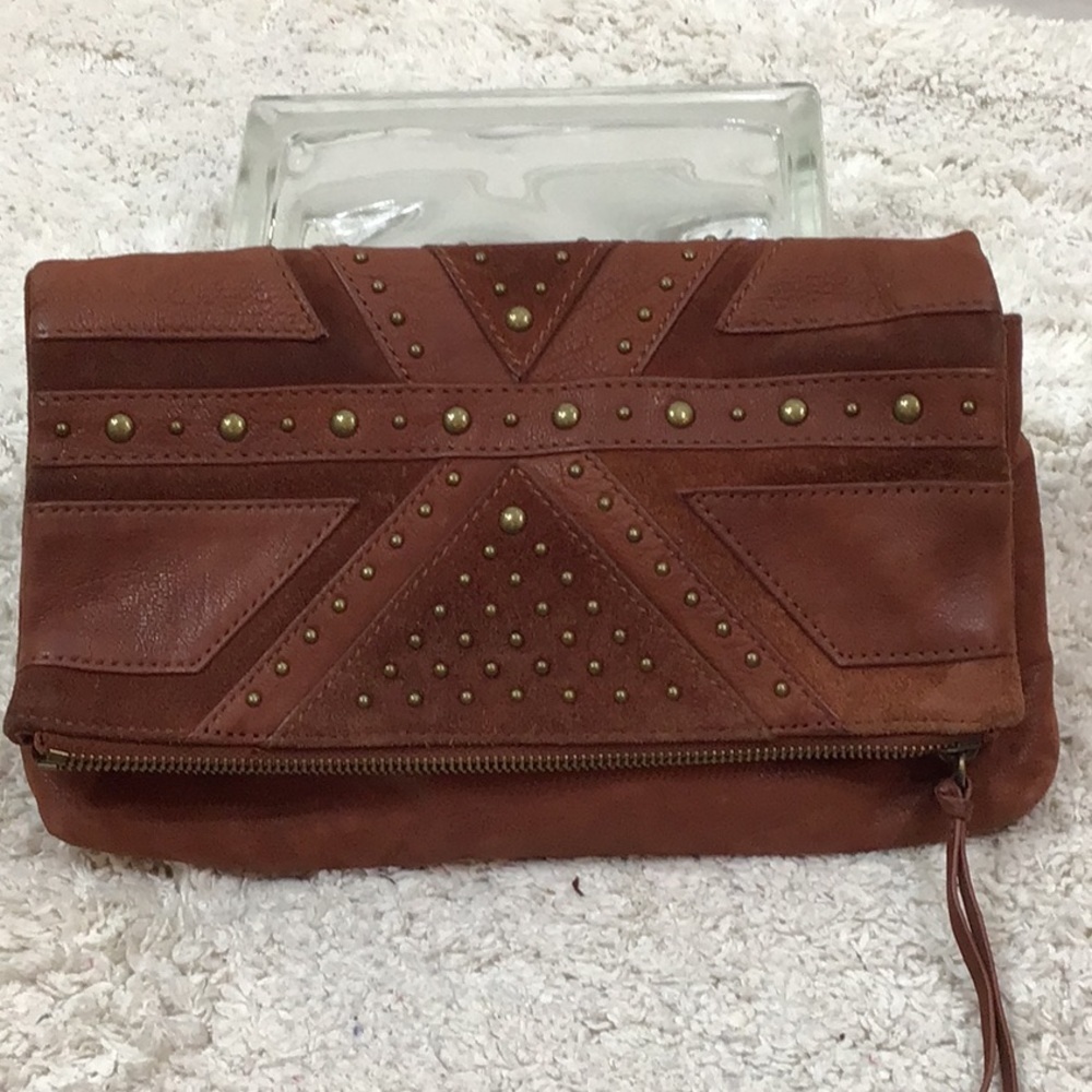 Lucky Brand suede studded foldover clutch
